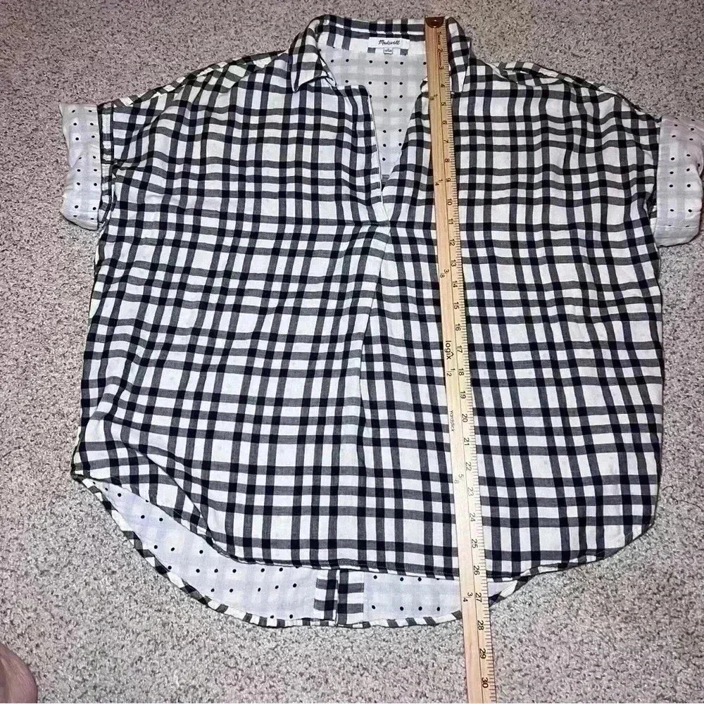 Madewell Black Cream Gingham Polka Dot Button-Down Back Tunic Size Medium - Picture 8 of 10
